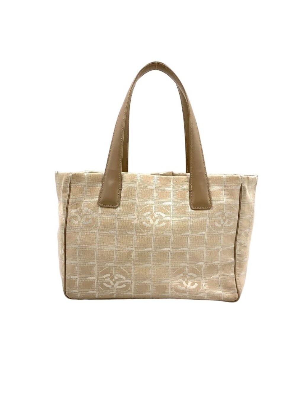 Chanel New Travel Line PM Leather Nylon Beige Tote Gold